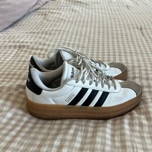 Adidas White and Black Sneakers with Platform Gum Sole